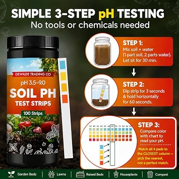 Soil pH Testing Kit – 100 Test Strips – Use for Garden Home Lawn Farm Outdoor and Indoor Plants