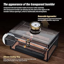 Scotte Acrylic Humidor - Cigar Box With Hygrometer, Humidifier & Accessories (Grey, Holds 20 Cigars)