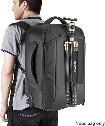 Miniatura 8 de Neewer Mochila de cámara convertible 2 en 1, funda de equipaje rodante con mango telescópico y separadores antigolpes para cámaras DSLR, lentes,