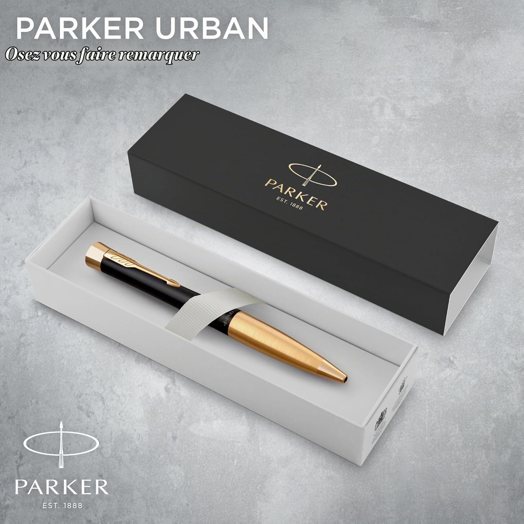 Parker Urban Twist stylo-bille | noir mat avec finitions dorées | pointe moyenne et recharge d’encre bleue | coffret cadeau