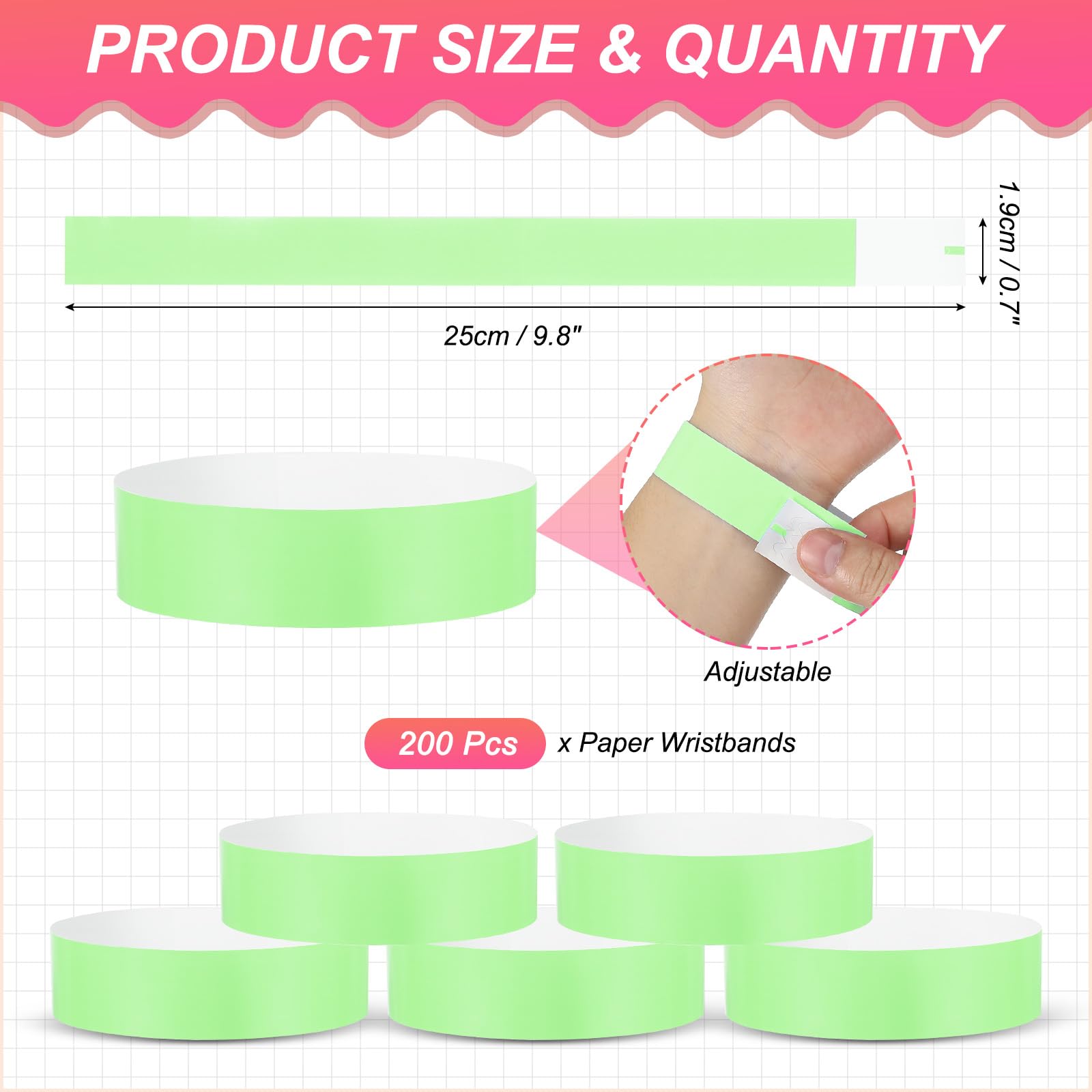 PATIKIL Paper Wristbands for Events 200 Pack Neon Party Wrist Bands - Image 2