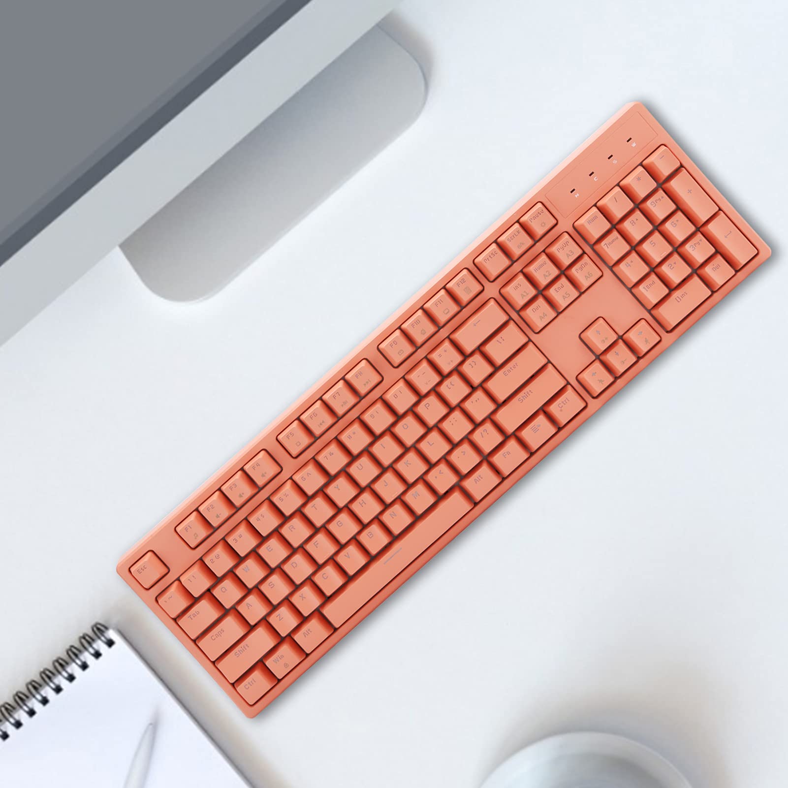 Klawiatura Mechaniczna RGB, 104 Klawisze, Podświetlana, Przewodowa Klawiatura do Gier, z 20 Efektami świetlnymi i ergonomiczną konstrukcją, do Komputera Stacjonarnego (Oś różowo-zielona)