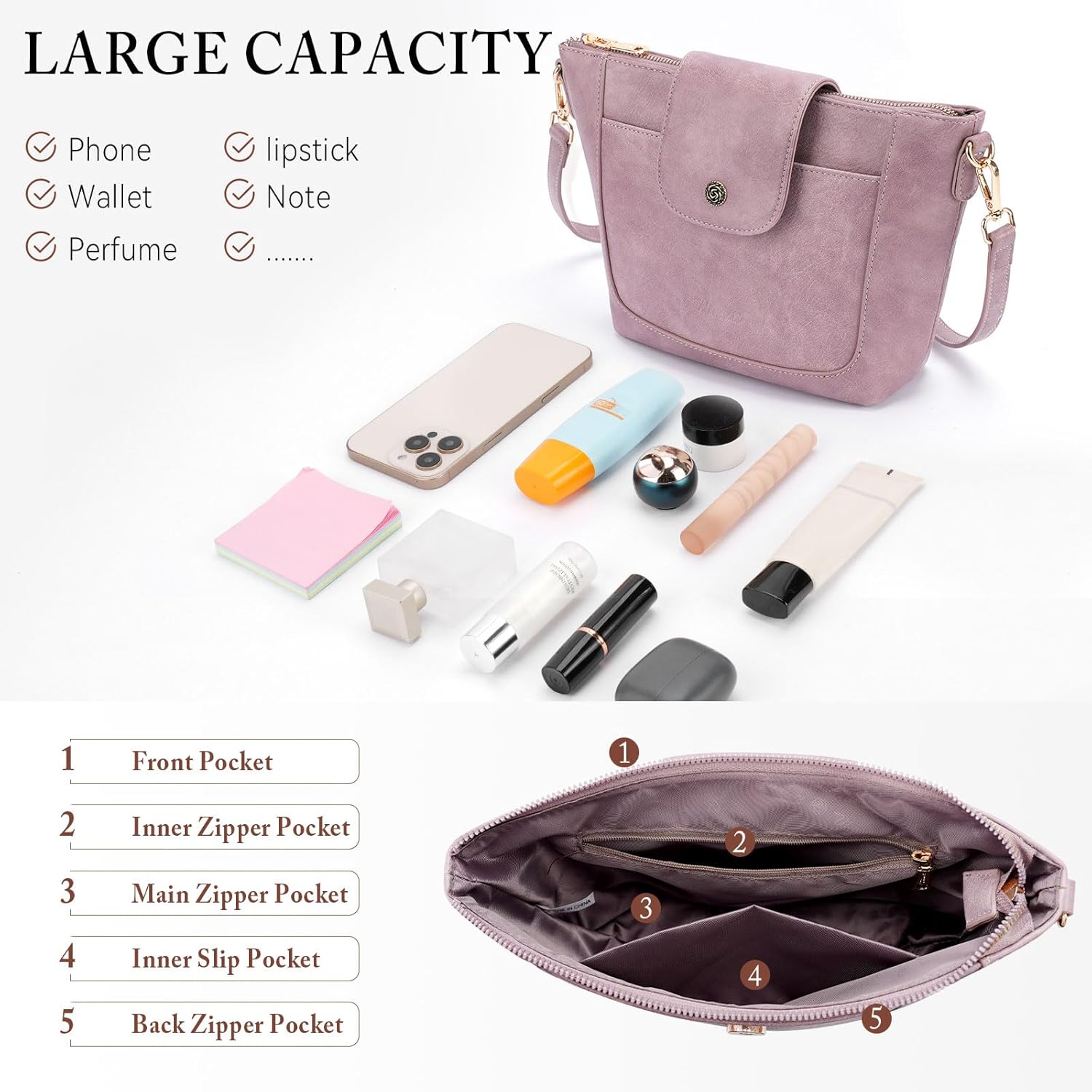 Small Crossbody Bags for Women, Flap Leather Purse for Women Vegan Leather Shoulder Handbag with Adjustable Strap - Image 3