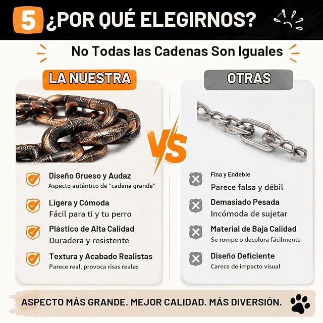 Foto 6 de 8 de Correa Iron Paw para Perros pequeños, Falsa Cadena Ligera de plástico, Correa Grande Divertida para Fotos