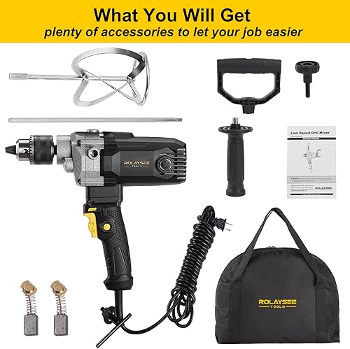 Miniatura 7 de 10-Amp Corded 5/8" Heavy Duty Drill Mixer Set, Mixing Drill Machine with Spade Handle for Drilling and Mixing, Variable Speeds Concrete Mud Mixer