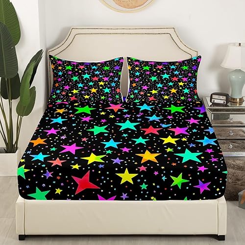 Miniatura 9 de Erosebridal Sábana bajera ajustable de calavera colorida tamaño Queen, diseño de galaxia, diseño de estrellas psicodélicas, juego de cama con diseño
