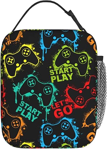 YETTA YANG Bolsa de almuerzo portátil con aislamiento térmico para videojuegos, bolsas reutilizables para mujeres, hombres, trabajo, picnic, camping