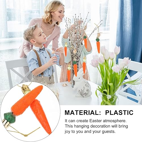 Miniatura 6 de Sewroro 12 piezas de zanahorias de Pascua, decoraciones colgantes de zanahorias de plástico artificial con purpurina, zanahorias de bricolaje,