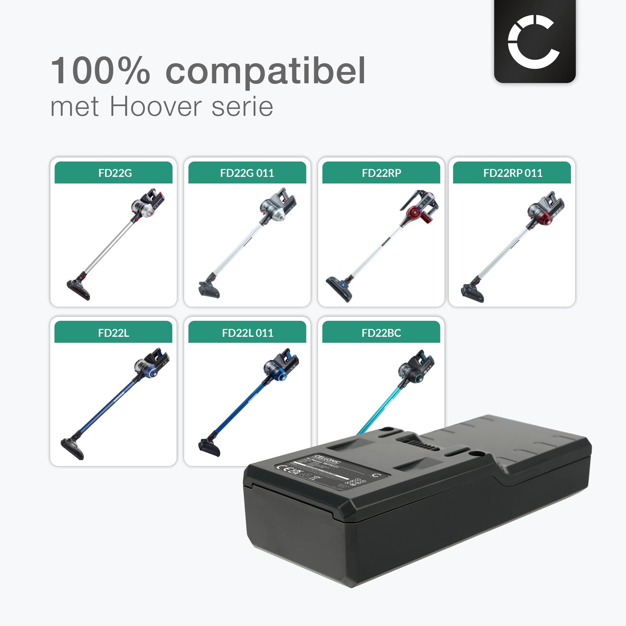 CELLONIC, Bateria do odkurzacza kompatybilna z Hoover FD22 Freedom, FD22BR 001, FD22CAR011 (21,6 V, 2000 mAh)