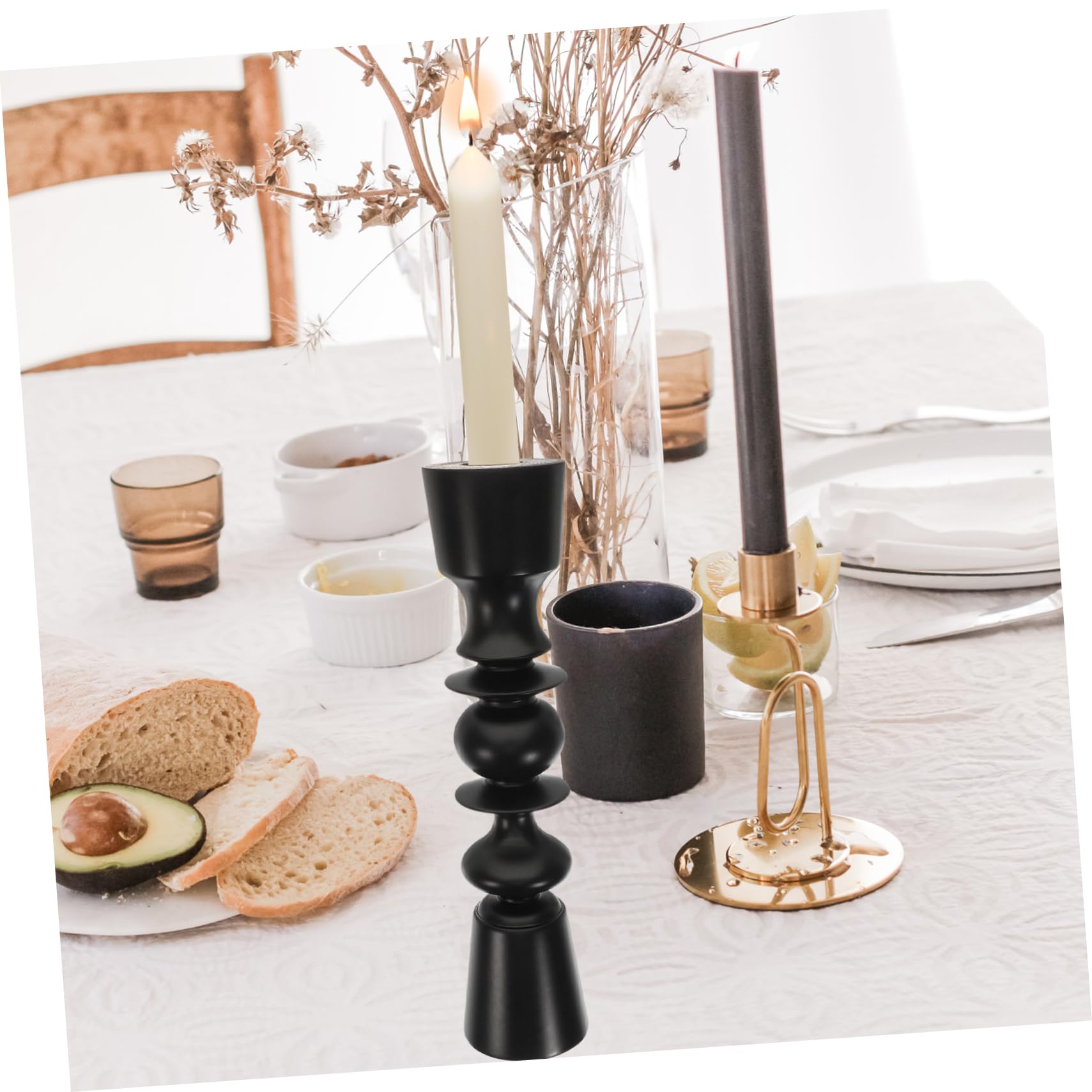 Candelabro de Madera Maciza Estilo Europeo para Boda y Mesa | Negro, Diseño Retro y Sencillo, Adorno para Dormitorio y Fiestas de Invierno, Pieza Central de Mesa