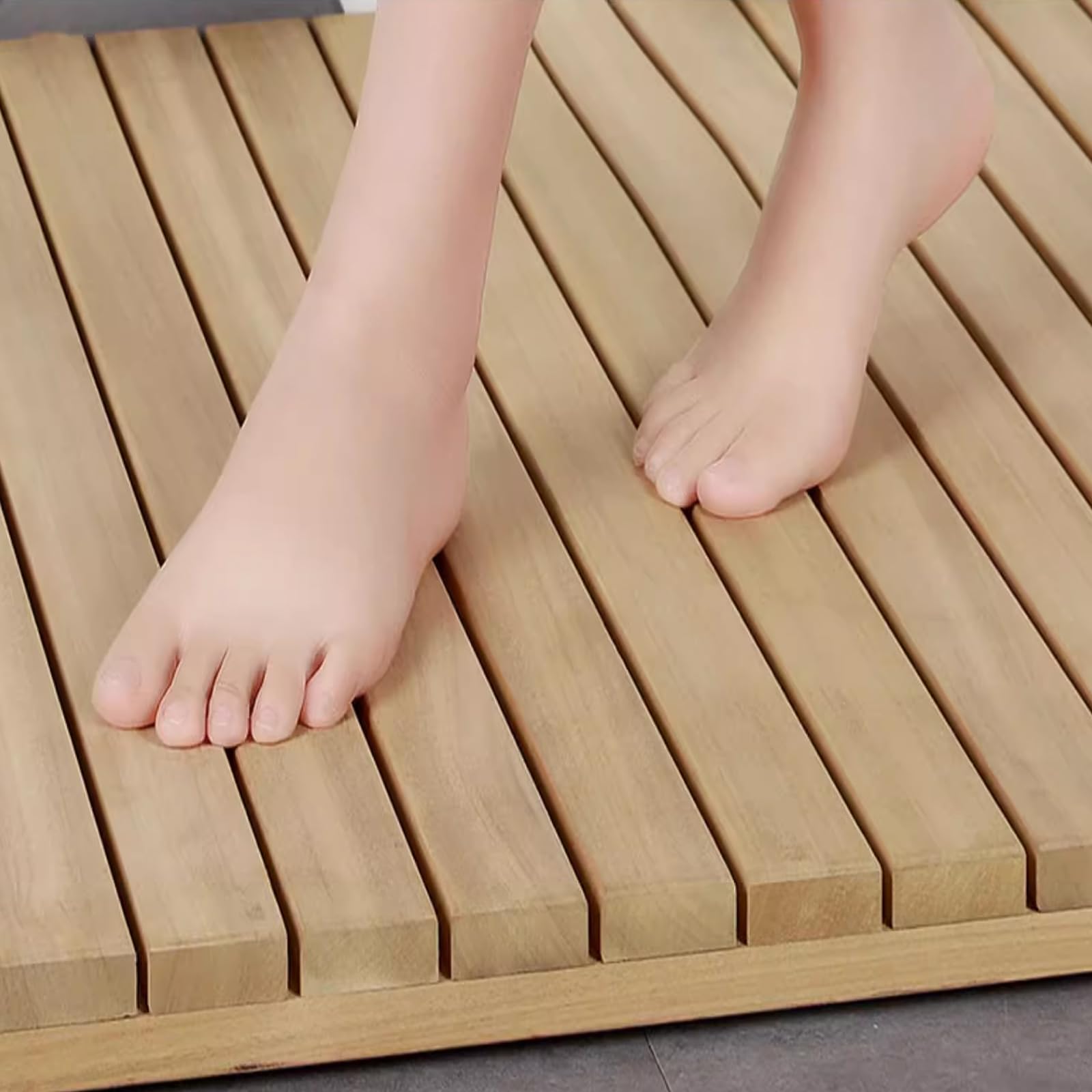 Alfombrilla de baño de bambú antideslizante con asa, rejilla de ducha rectangular, alfombra de bañera de spa, tapete de puerta de cocina, 65 x 65 cm, duradero, no tóxico, diseño ecológico