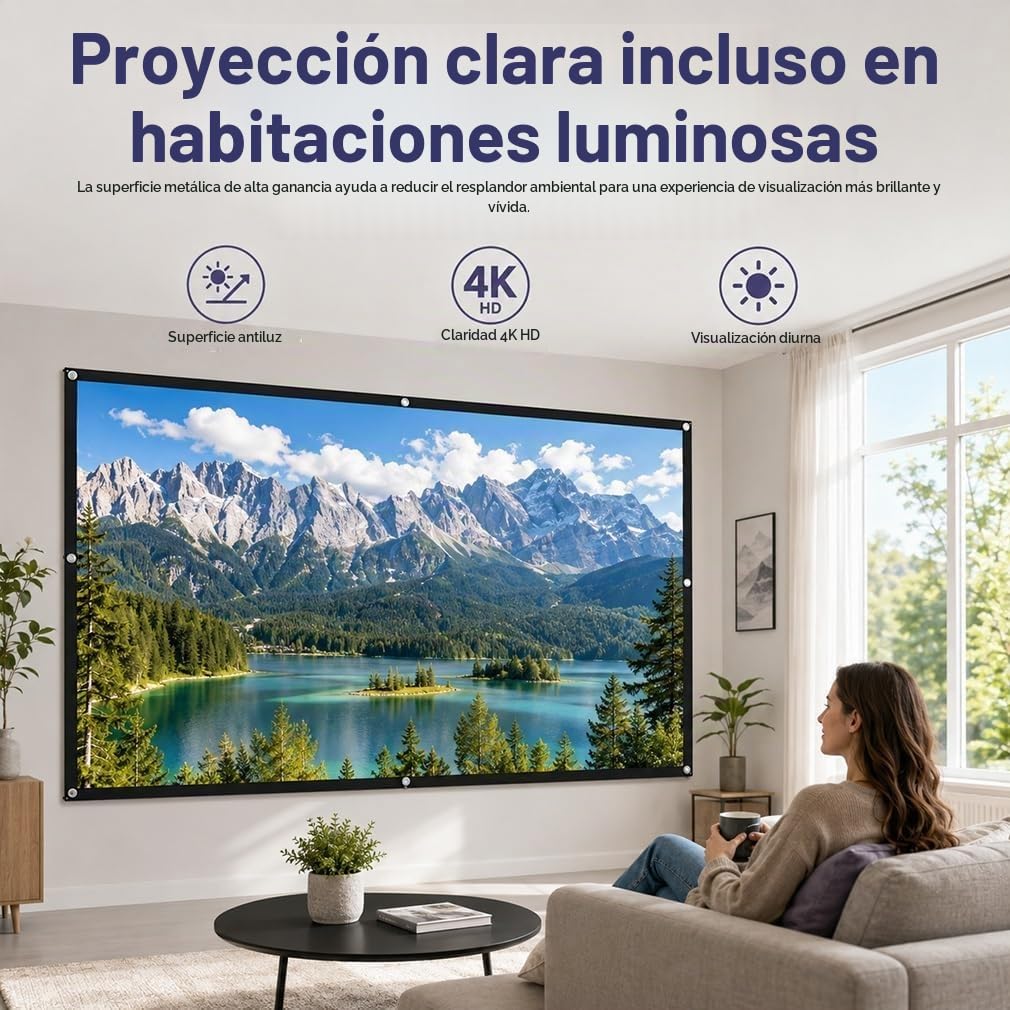 Pantalla de proyección con tecnología de rechazo de luz ambiental (ALR), versión mejorada 4K 16:9 para exteriores, portátil y de fácil instalación; ideal para cine en casa (150in,Upgraded & Thickened)