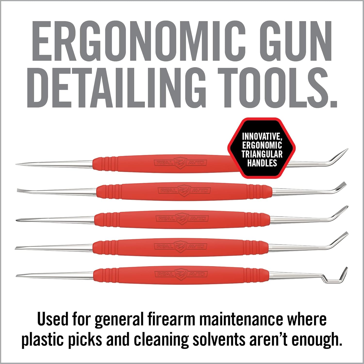 Real Avid Stainless Steel Gun Cleaning Picks for Firearm Cleaning and Maintenance - Set of 5 | 10 Different Tip Shapes for Gun Cleaning | Ergonomic Handle For Superior Control and Easy Carbon Cleaning
