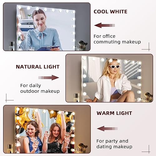 Miniatura 6 de VANITII Espejo de tocador con luces de 31.5 x 22.8 pulgadas, 18 bombillas, 3 modos de color, espejo de maquillaje grande iluminado Hollywood con