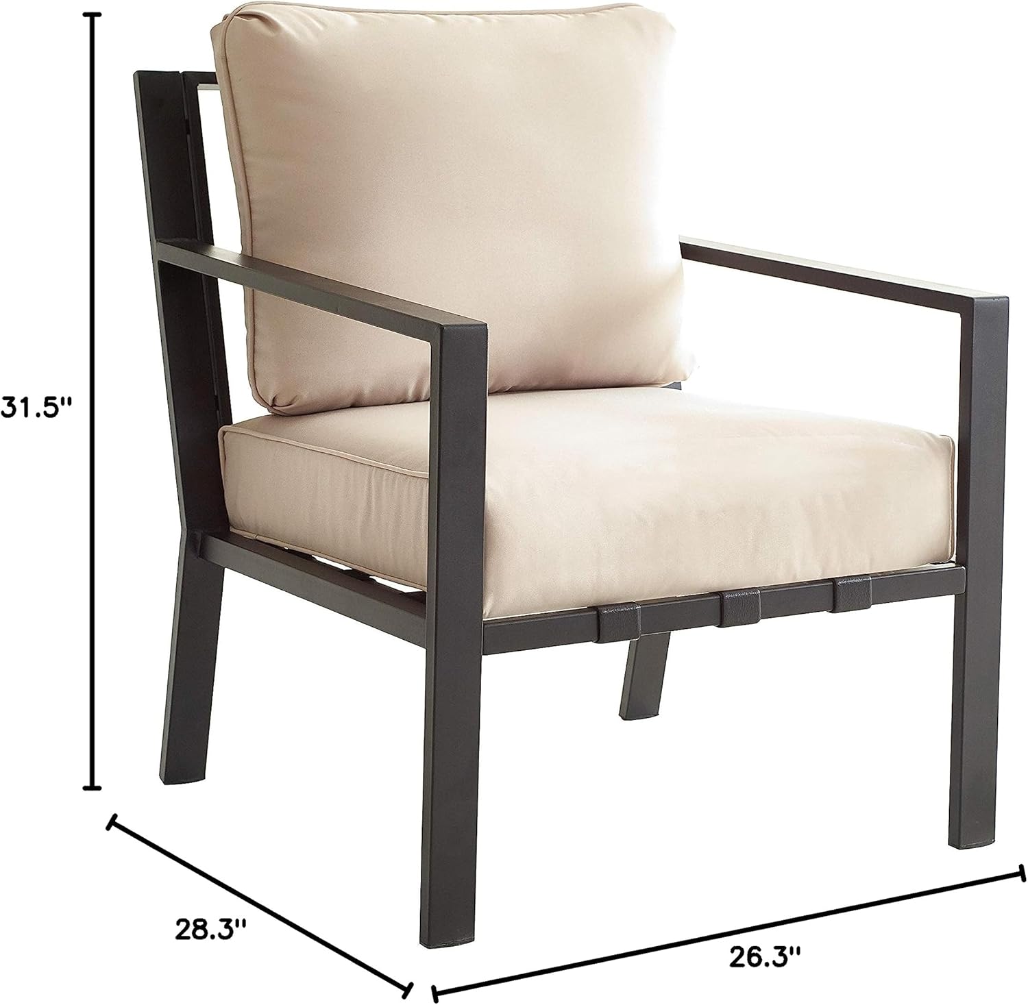 LOKATSE HOME Patio Dining Chair Modern Outdoor Single Sofa Metal Armchair Bistro Cushioned Furniture for Porch, Deck, Garden, Poolside, Beige