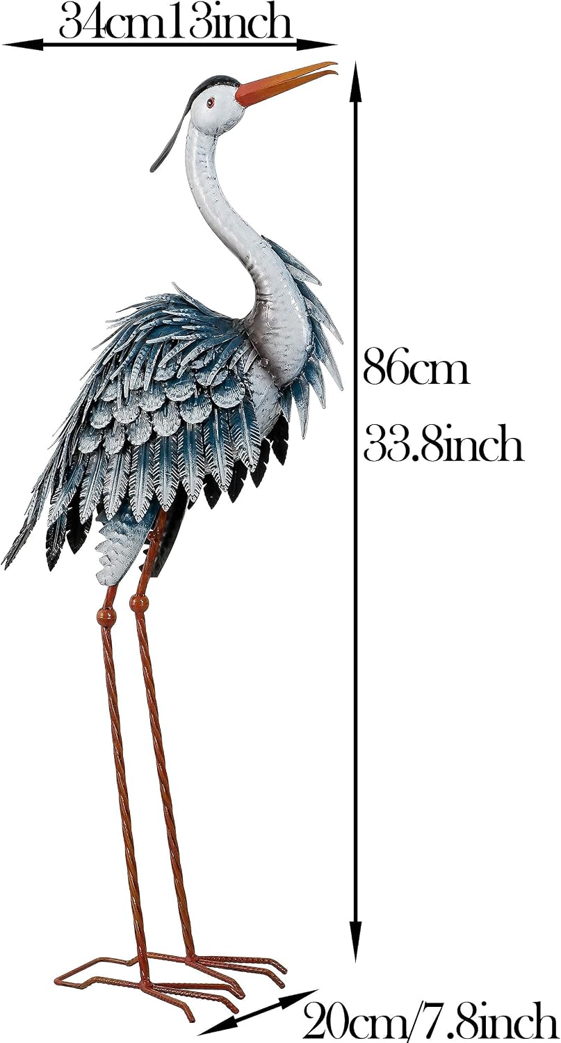 TERESA'S COLLECTIONS Garden Decor Blue Heron Yard Art Decor, 37-40.7" Large Metal Cranes Statues Decoy for Outdoor Indoor Decorations, Outside Patio, Pool, Lawn, Set of 2, Gifts for Mothers Day
