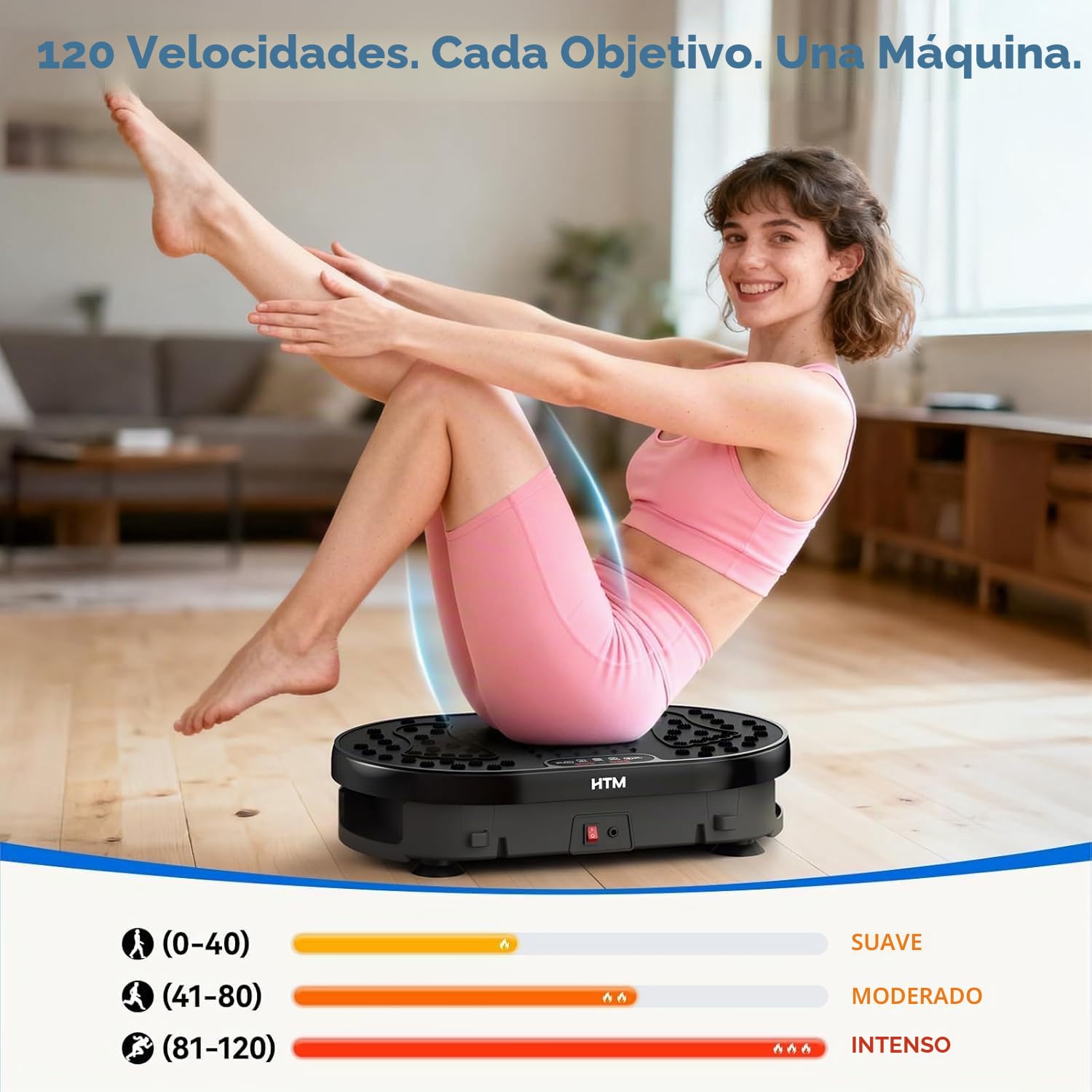 HTM Plataforma Vibratoria con Mando A Distancia, 120 Niveles De Velocidad, 9 Modos De Programa, Temporizador De 15 Minutos, Capacidad Máxima De 136 Kg, Vibration Plate Muscular Silenciosa y Compacta
