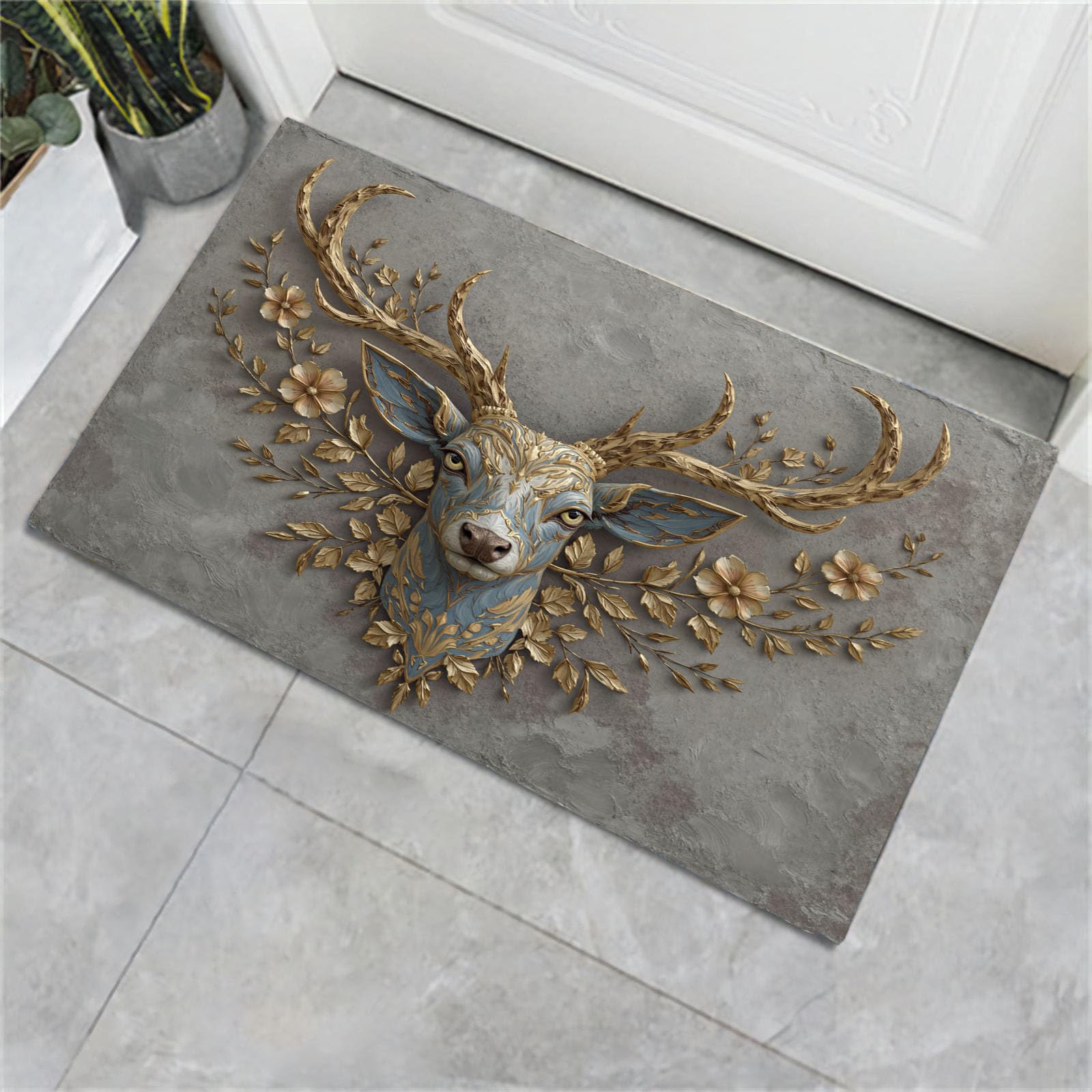 Paillasson d'intérieur lavable et antidérapant tapis tête de cerf 40x60