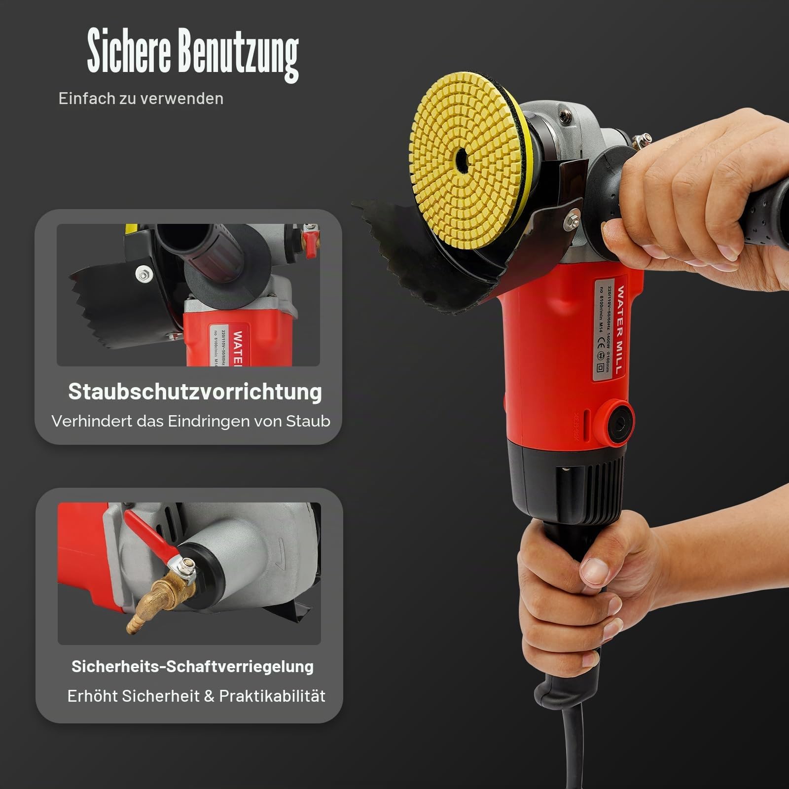 1400W Elektrisch Nassschleifmaschine Stein Nasspolierer Poliermaschine Nass Steinschleifer Winkelschleifer Boden Naßpolierer für Granit und Marmor