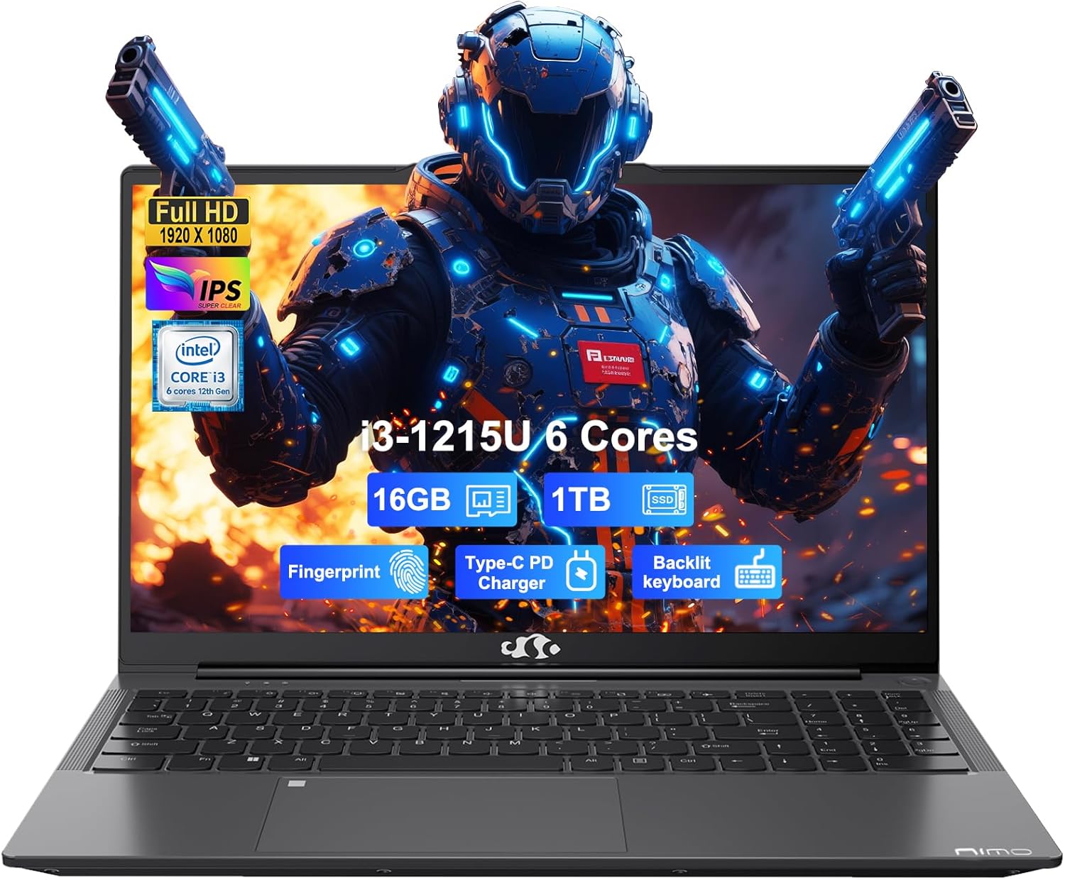 NIMO 15.6" IPS FHD-Business-Laptop, Intel 6 Core i3-1215U 16GB RAM 1TB SSD (Beat i5-1135G7, Up to 4.4GHz) Computer with Backlit Keyboard Fingerprint 65W Type C Wi-Fi 6 Numpad Win 11