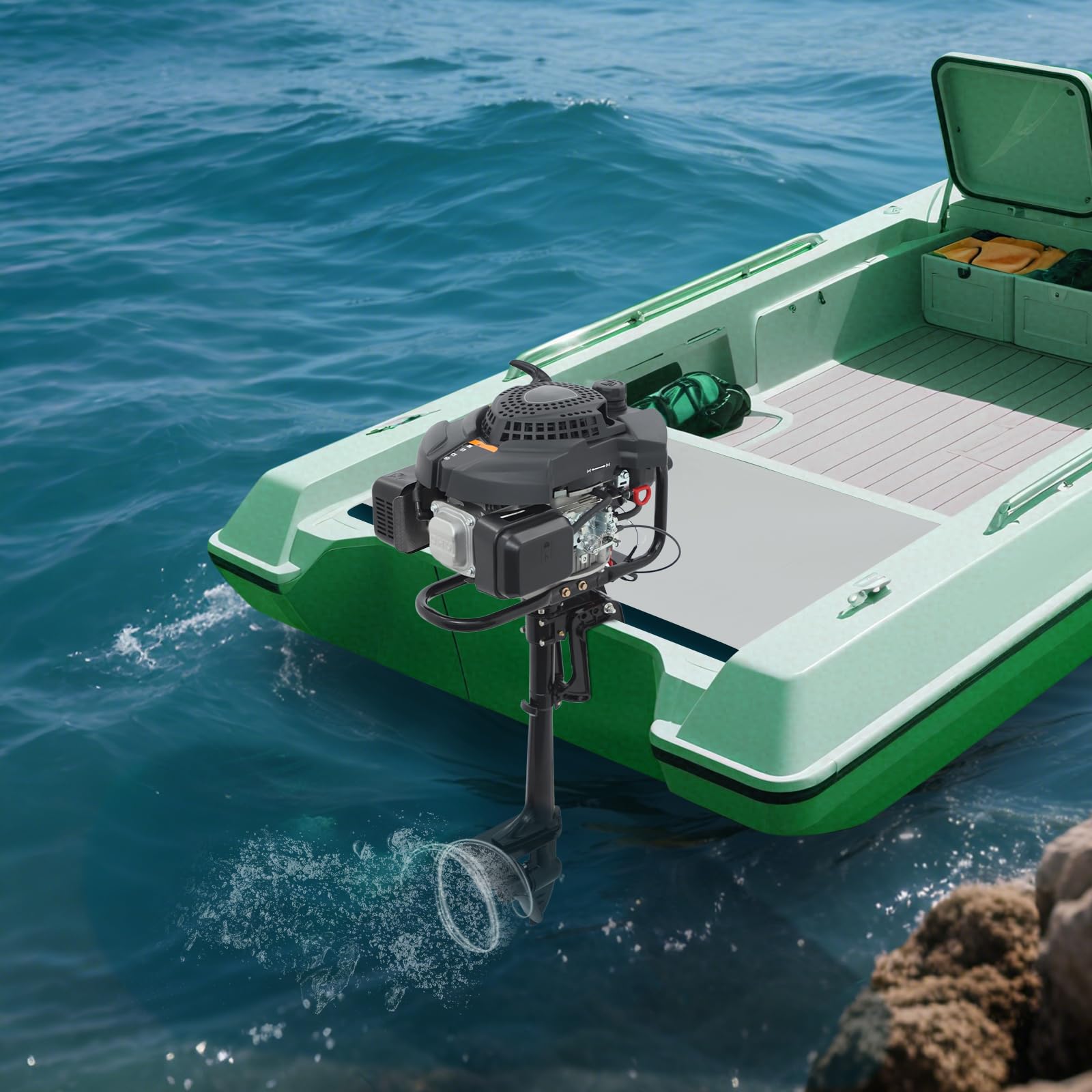 Motor fueraborda de 4 tiempos, 9 HP 3600 RPM, motor fueraborda de gasolina con CDI y Refrigeración por aire, motores fueraborda de 224 cc para barcos, motor para botes inflables, barcos de pesca