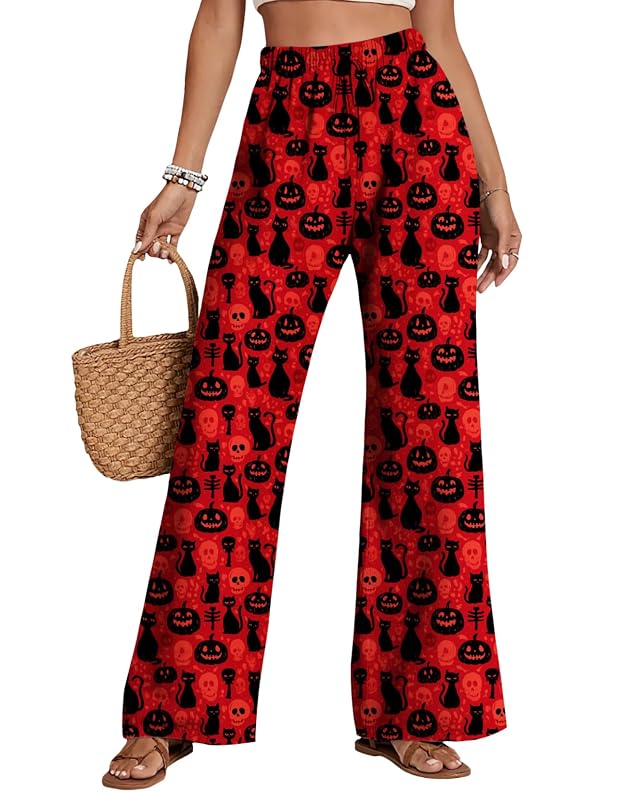 LIZALIG Womens Pajama Pants Elastic High Waisted Palazzo Casual Wide Leg Long Lounge Pant Trousers with Pocket