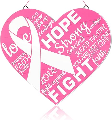 Decoraciones de madera de concientización sobre el cáncer de mama, cinta rosa, decoración colgante de madera, letrero de placa de concientización
