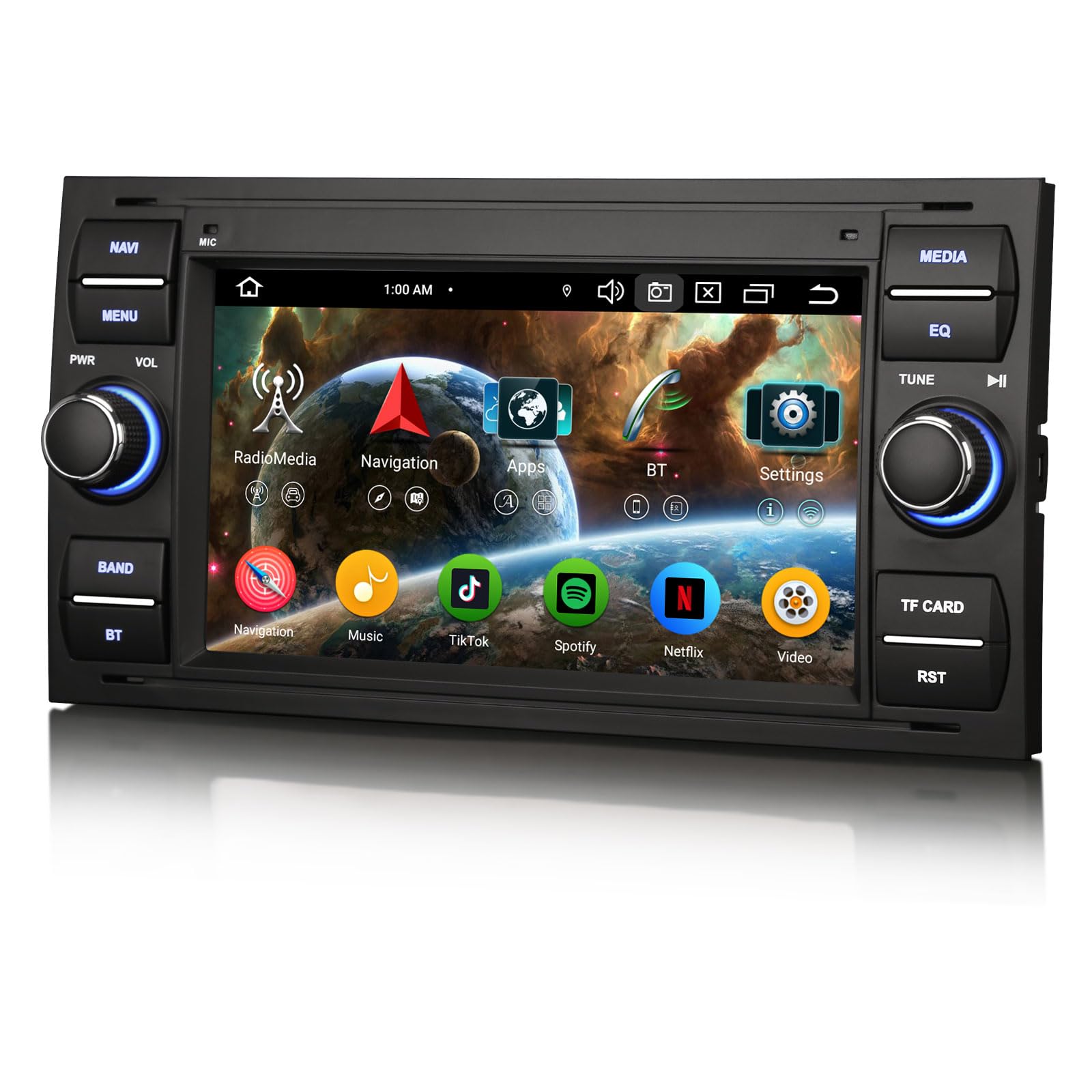 Erisin Android 16 Acht-Kern Autoradio 4GB+64GB Für Ford Focus C-Max S-Max Galaxy Kuga Fiesta Transit mit GPS Navigation CarPlay Android AUTO WiFi 4G Bluetooth AM/FM RDS Radio Touchscreen DAB+ DVR OBD2