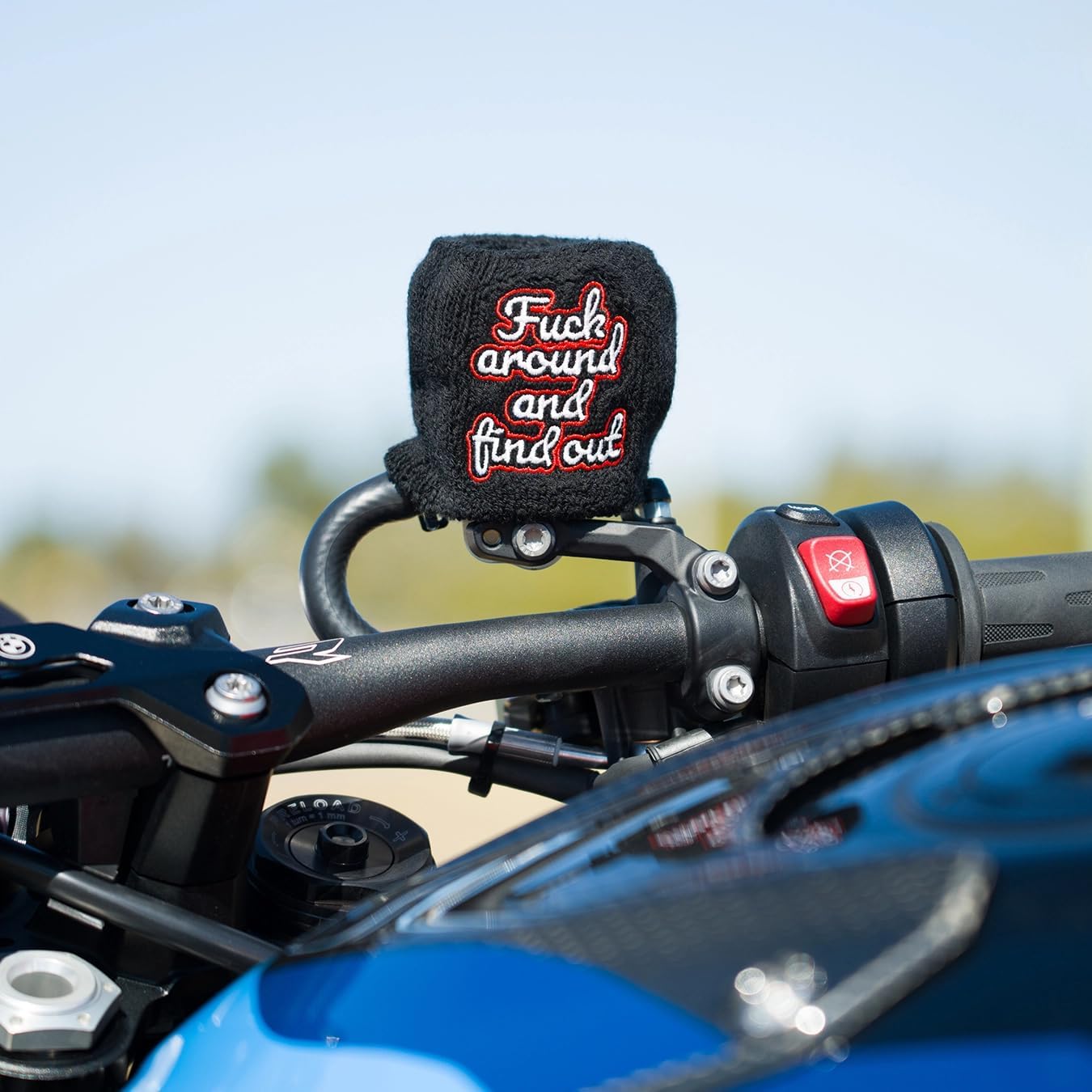 Brake Fluid Reservoir Cover Sock for Motorcycles, Sporbikes and Gifts by Moto Loot (F Around and Find Out)