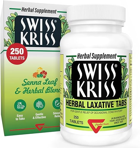 Swiss Kriss Tabletas laxantes a base de hierbas laxantes suaves y naturales para aliviar el estreñimiento para adultos y niños mayores de 6 años