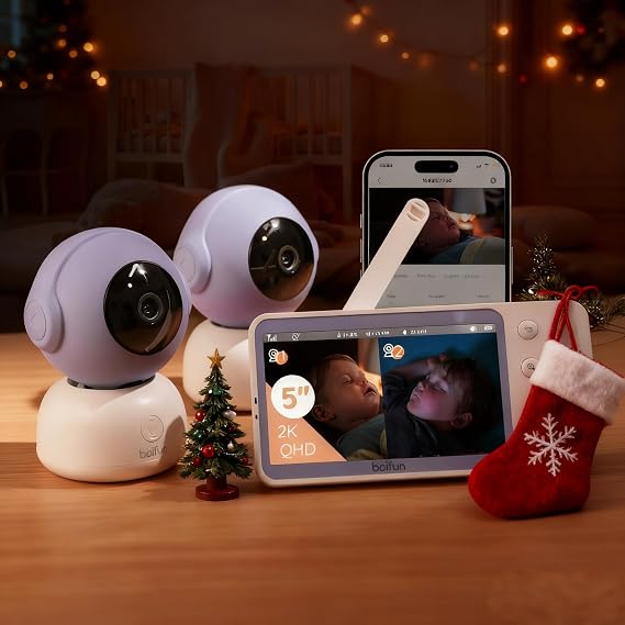 BOIFUN BOIFUN Babyphone Vidéo 2K 5 Pouces avec 2 Caméras 360°, Suivi Automatique et App Mobile