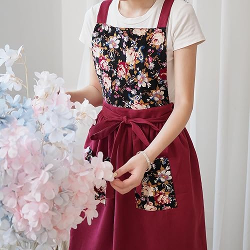 Miniatura 8 de Delantal vintage para mujer con bolsillos, delantales florales para cocinar, hornear, jardinería