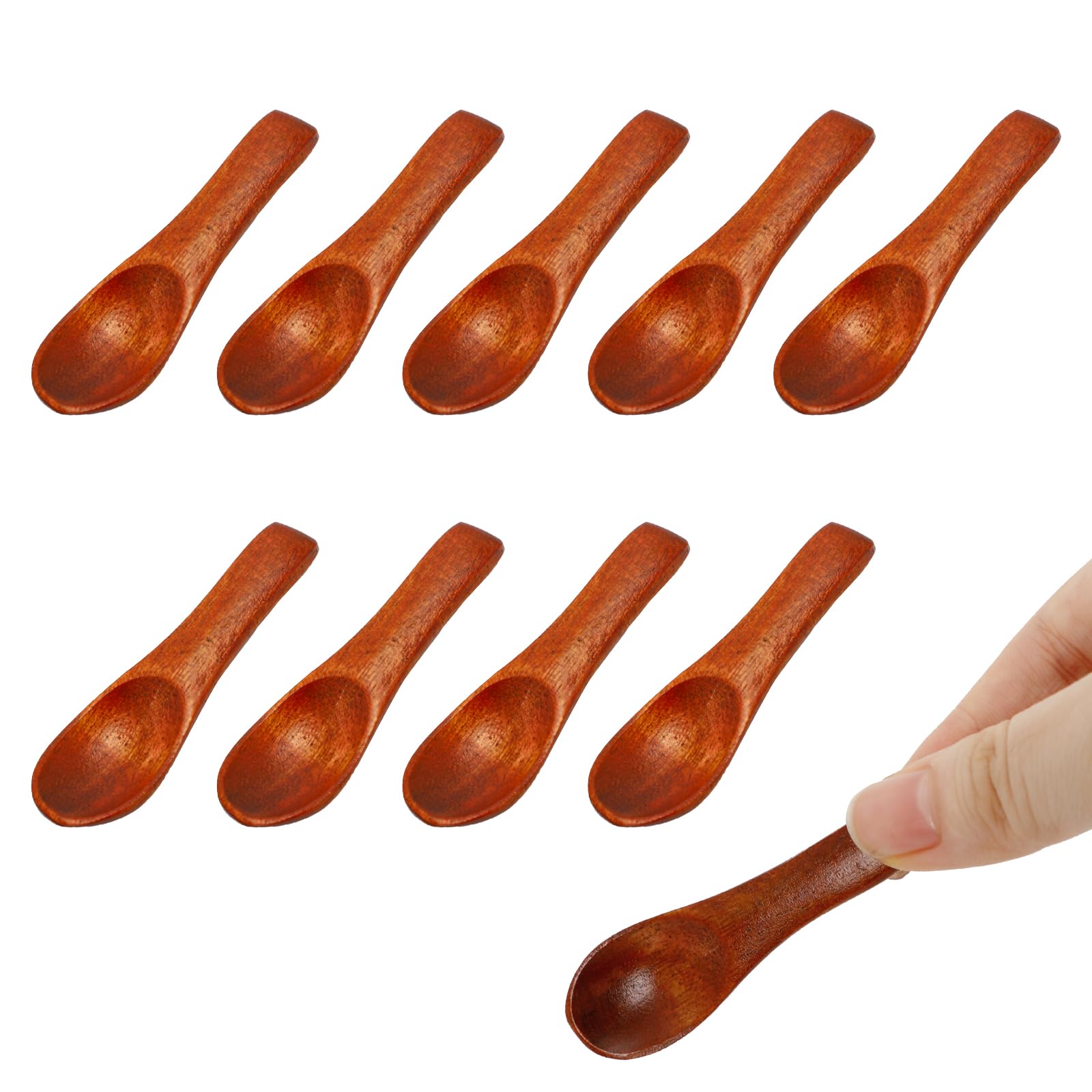 Winzige Holzlöffel für Gewürze, 5,9 x 1,8 cm, Mini-Gewürzlöffel, kurzer Griff, Holz-Teelöffel für Salz, Zucker, Honig, Kaffee, Senf, Kochen und Servieren, 10 Stück