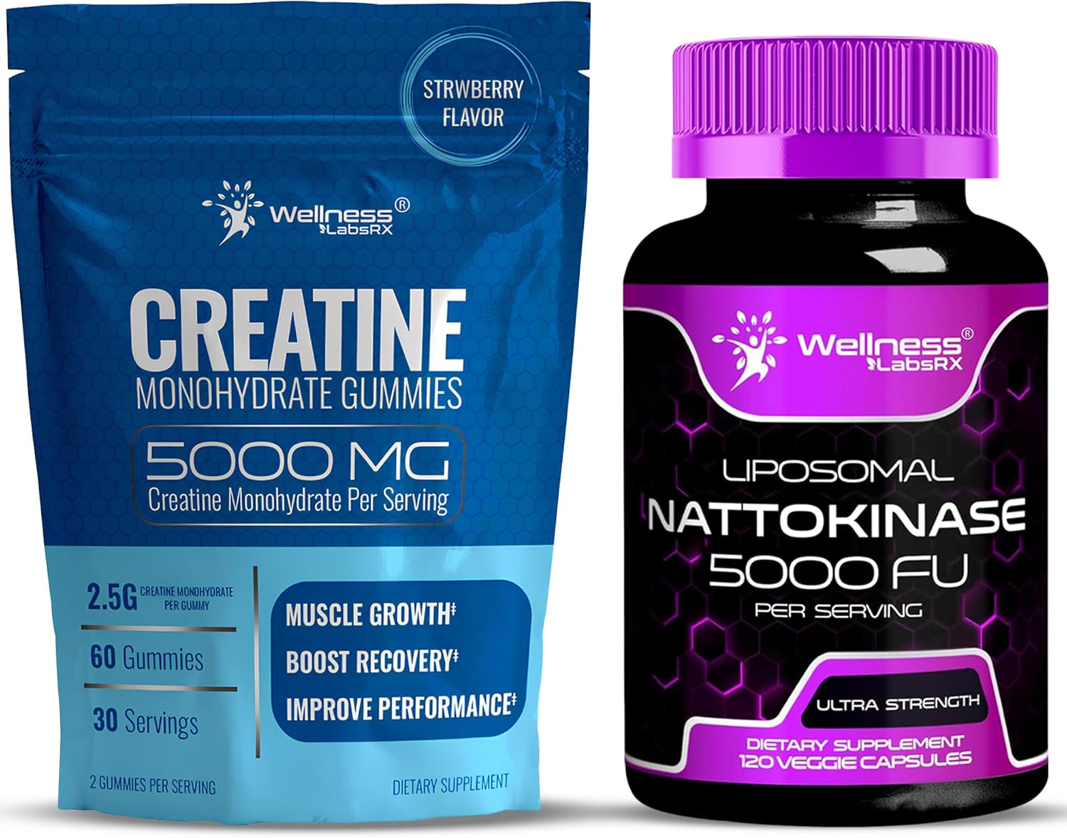 WELLNESS LABSRX Nattokinase Supplement Capsules 5000 FU – Creatine Gummies 5000mg