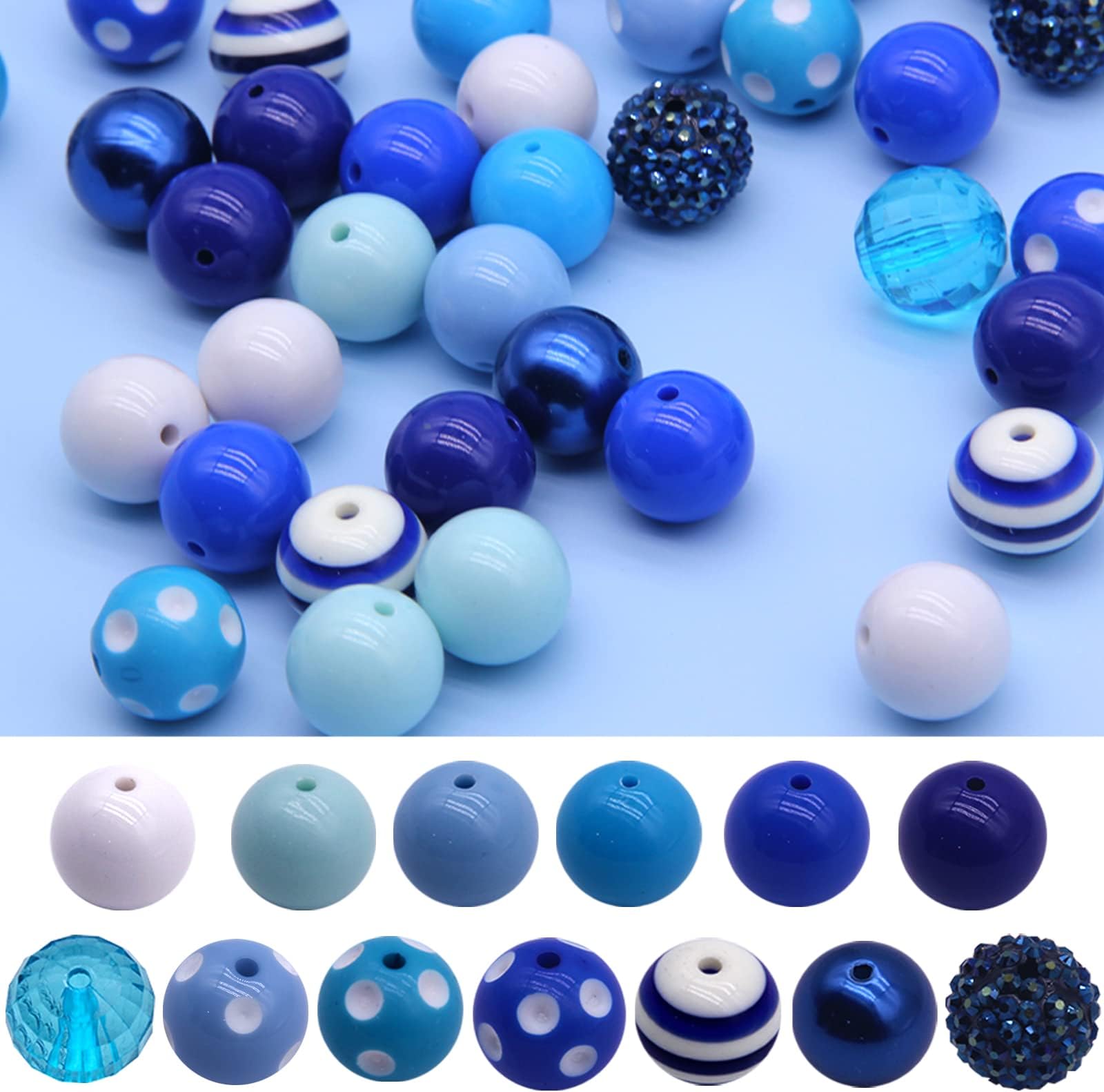 50pcs Bubblegum Beads, Ocean Bubblegum Beads 20mm Bulk