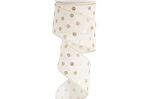 Gold Polka Dot Wired Ribbon White and Gold Dot Ribbon