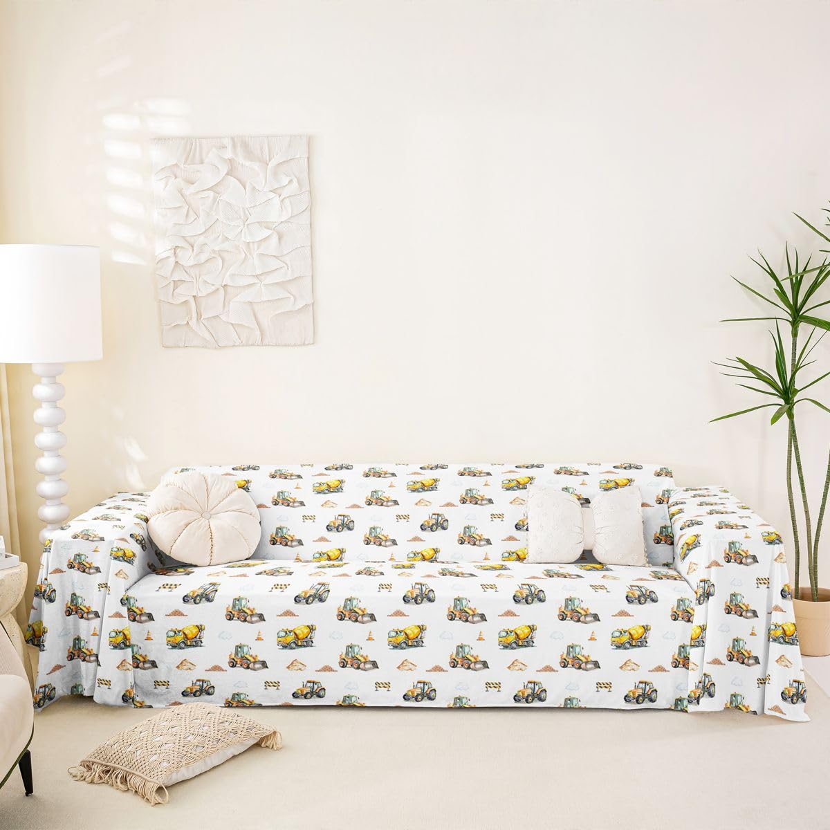 Homewish Bagger Sofaüberwürfe für Kinder Teenager Erwachsene Lastwagen BAU Sofa Überwurf 231x381 Baufahrzeug Couchbezug Im BAU rutschfest Sofahusse für Übergroße Sofas Staubdicht