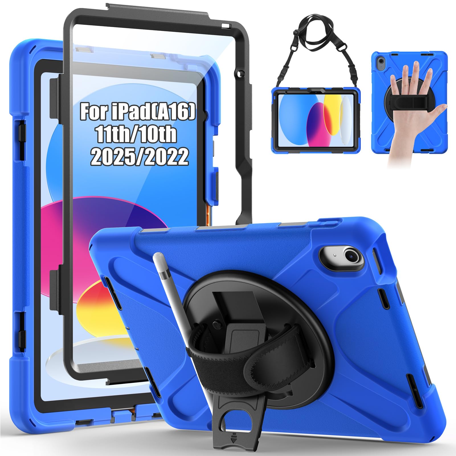 Gerutek Case for iPad (A16) 11th/10th Generation 11"/10.9" (2025/2022), Heavy Duty Shockproof Protective Case with Screen Protector, 360° Rotating
