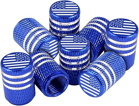 American Flag Tire Valve Stem Caps, 8 Pcs Anti-Theft Premium Metal Rubber Seal Tire Valve Caps, Universal Fit for Cars, SUVs, Bike and Bicycle, Trucks, Motorcycles Blue