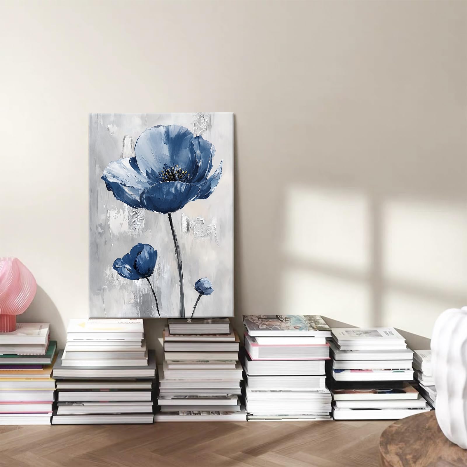 RnnJoile Stampa Floreale Su Tela, 3 Pannelli 40x50 Cm, Blu Navy E Ruggine