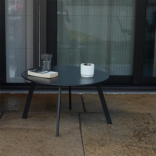 Miniatura 4 de Mesa auxiliar al aire libre, mesa de centro de acero de metal para exterioresinteriores, redonda resistente a la intemperie antioxidante (negro)