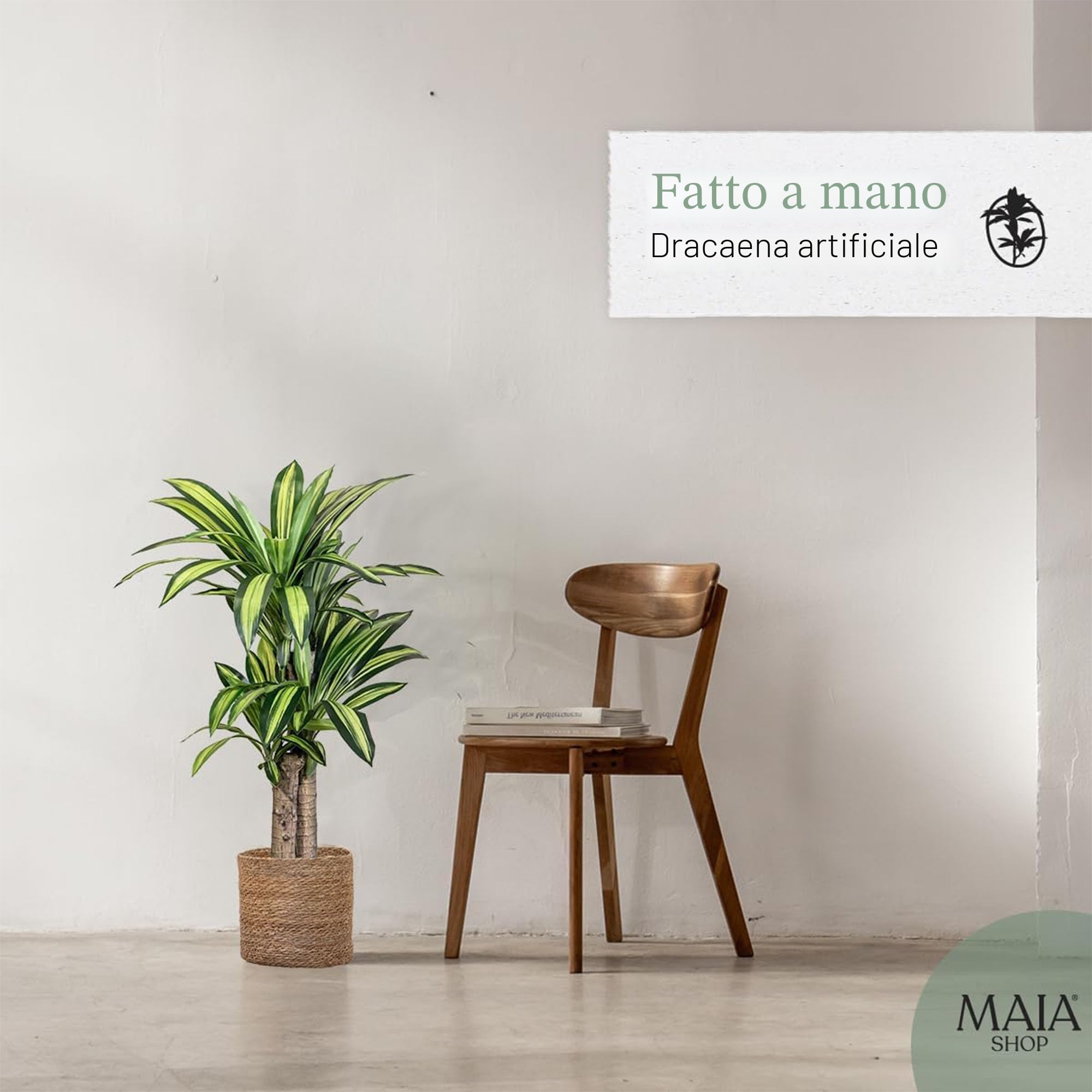 Maia Shop Dracena 120 cm - Pianta Artificiale da Interno | Pianta Artificiale Alta con Foglie Realistiche per Casa Soggiorno Ingresso Ufficio - Vaso Nero Incluso
