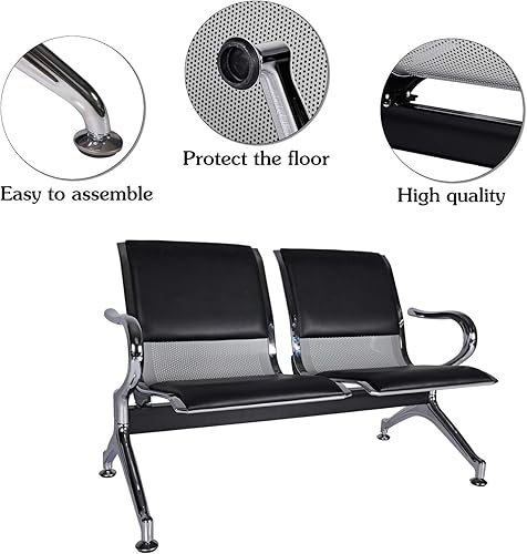 Miniatura 6 de Kinsuite Silla de recepción de 2 asientos para sala de espera con brazos, sillas de invitados de oficina y sillas de recepción, piel sintética para