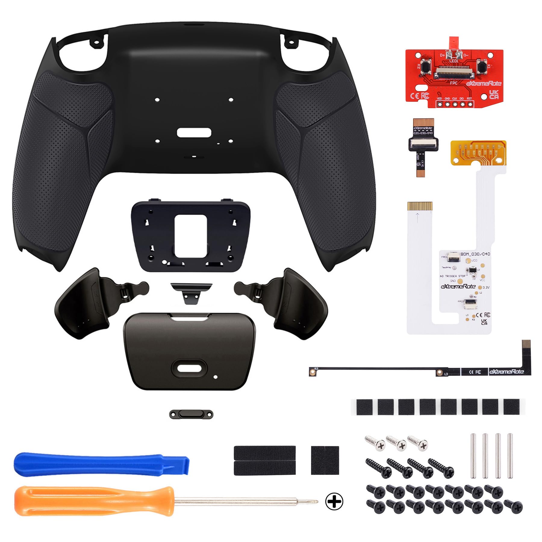 eXtremeRate RISE V3 Remap Kit Programmabile per ps5 Controller BDM-030/040/050,Palette Metallo Back Button Tasti Posteriore Cover Grip Gommato per ps5 Joystick-Senza Controller-Nero