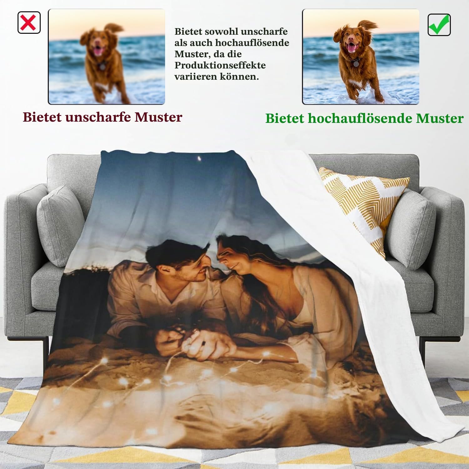 Personalisierte Decke, individuelle Fotos, Decke, Erinnerungsgeschenk mit Fototext, personalisierte Überwurfdecke für Familie, Mutter, Papa, Kinder, Ehefrau, Freunde, 150 x 200 cm