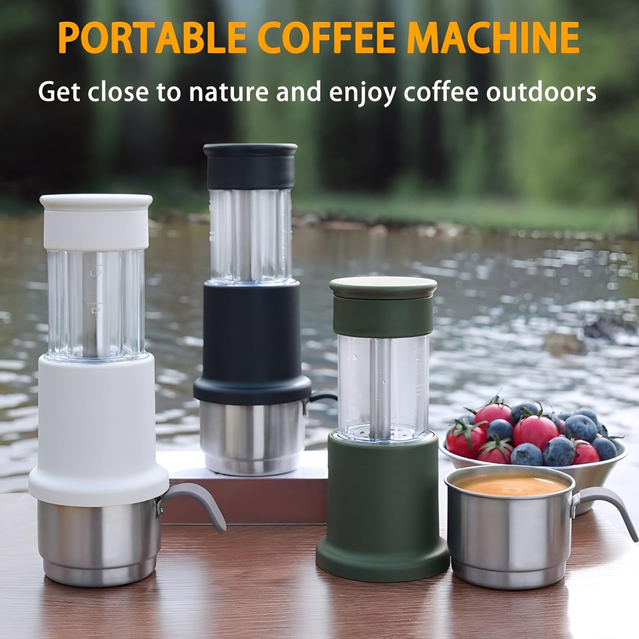 Máquina de café expreso portátil,Cafetera Portátil Cápsula de Espresso 3 en 1, Operación Manual, Mini Cafetera de 10-15 Bares, Máquina Café pequeña para Viajes, Camping