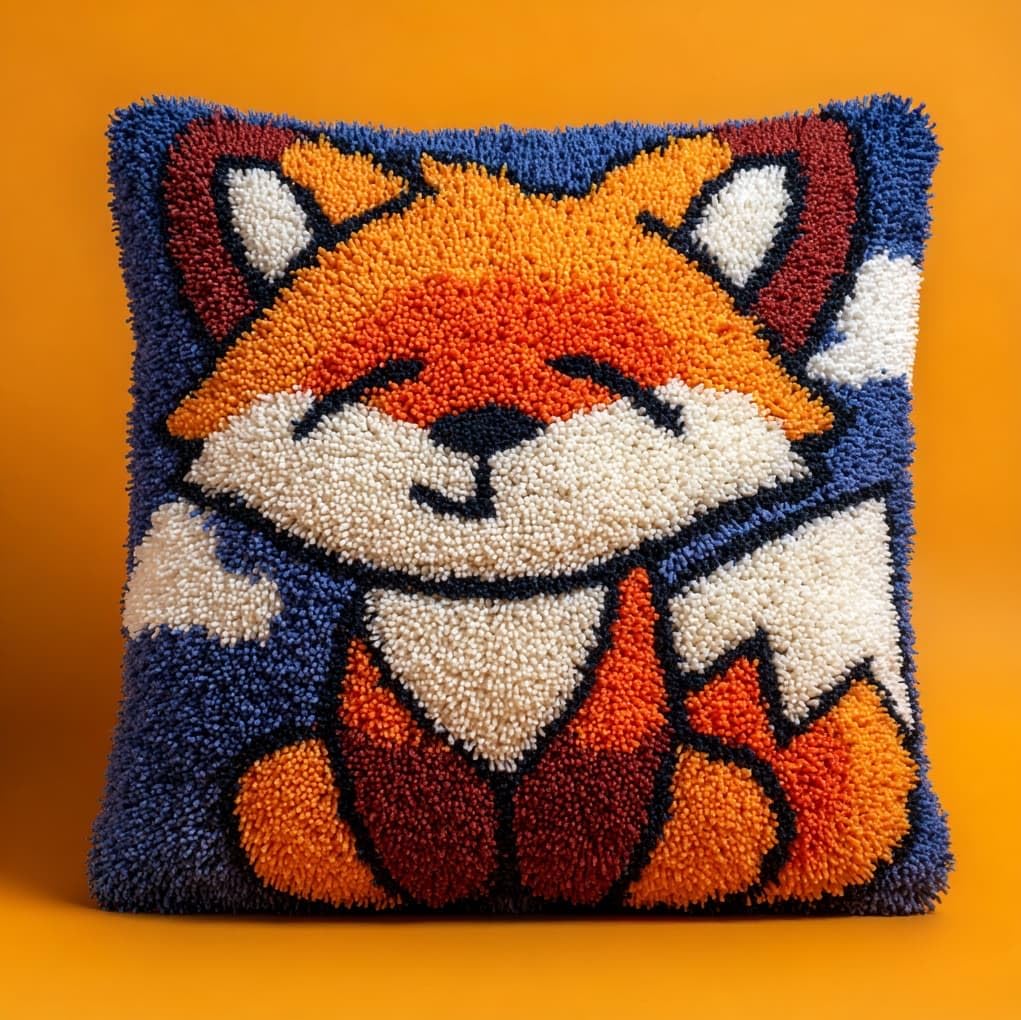WallustrioaW Latch Hook Pillow Kits Cushion,Cute Little Fox
