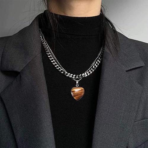 Miniatura 7 de 10 colgantes de cristal natural de ojo de tigre de Airssory en forma de corazón para mujeres, adultos, niñas, joyas, manualidades, collar, 0.906 x