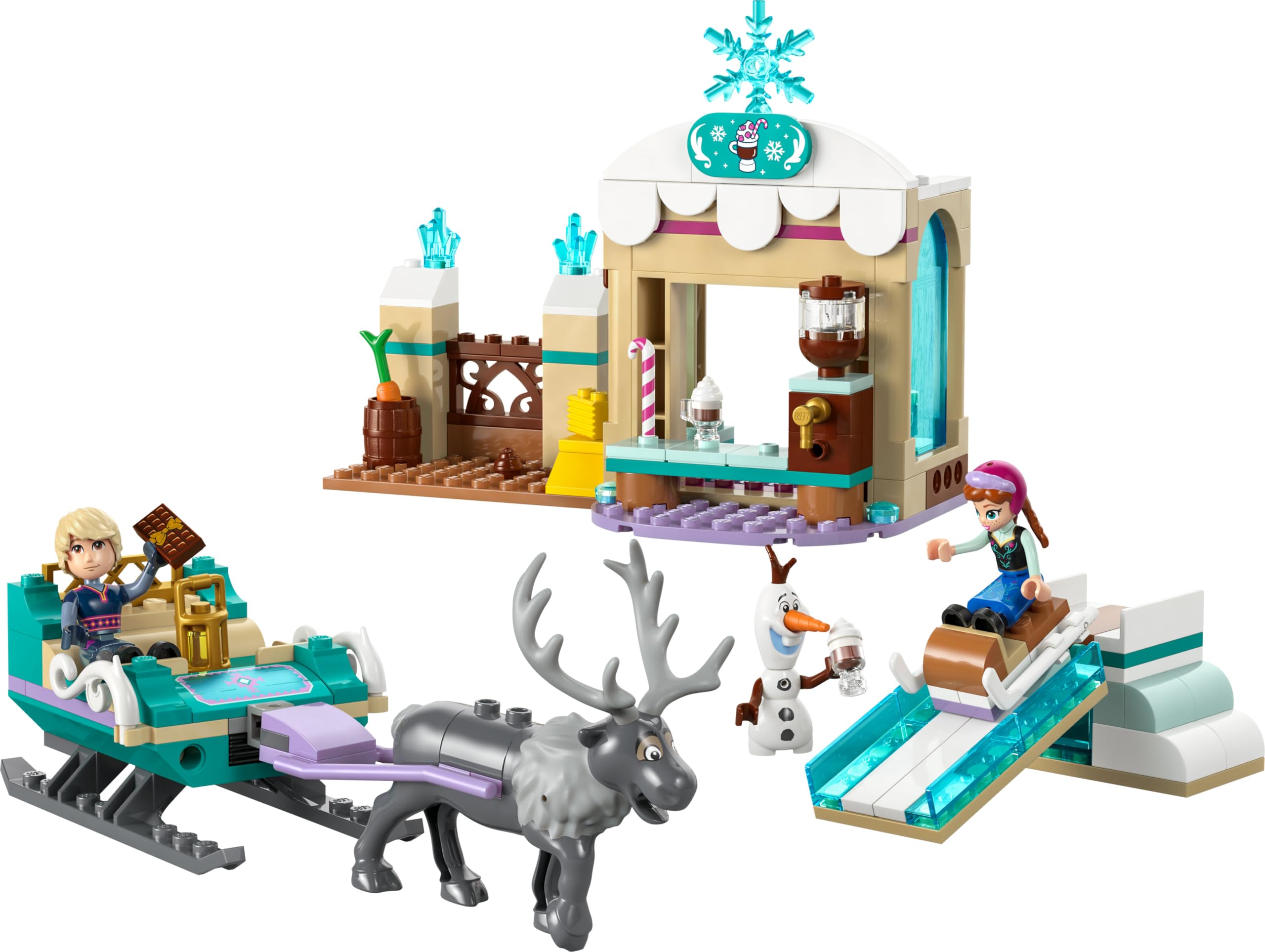 LEGO ǀ Disney Przygoda na sankach Anny, Zabawka dla Dziecka do Zbudowania z 4 Postaciami w tym, Olafem i Svenem, Zestaw Kreatywny dla Dziewczynki i Chłopca, Pomysł na Prezent dla 4-latki, 43256