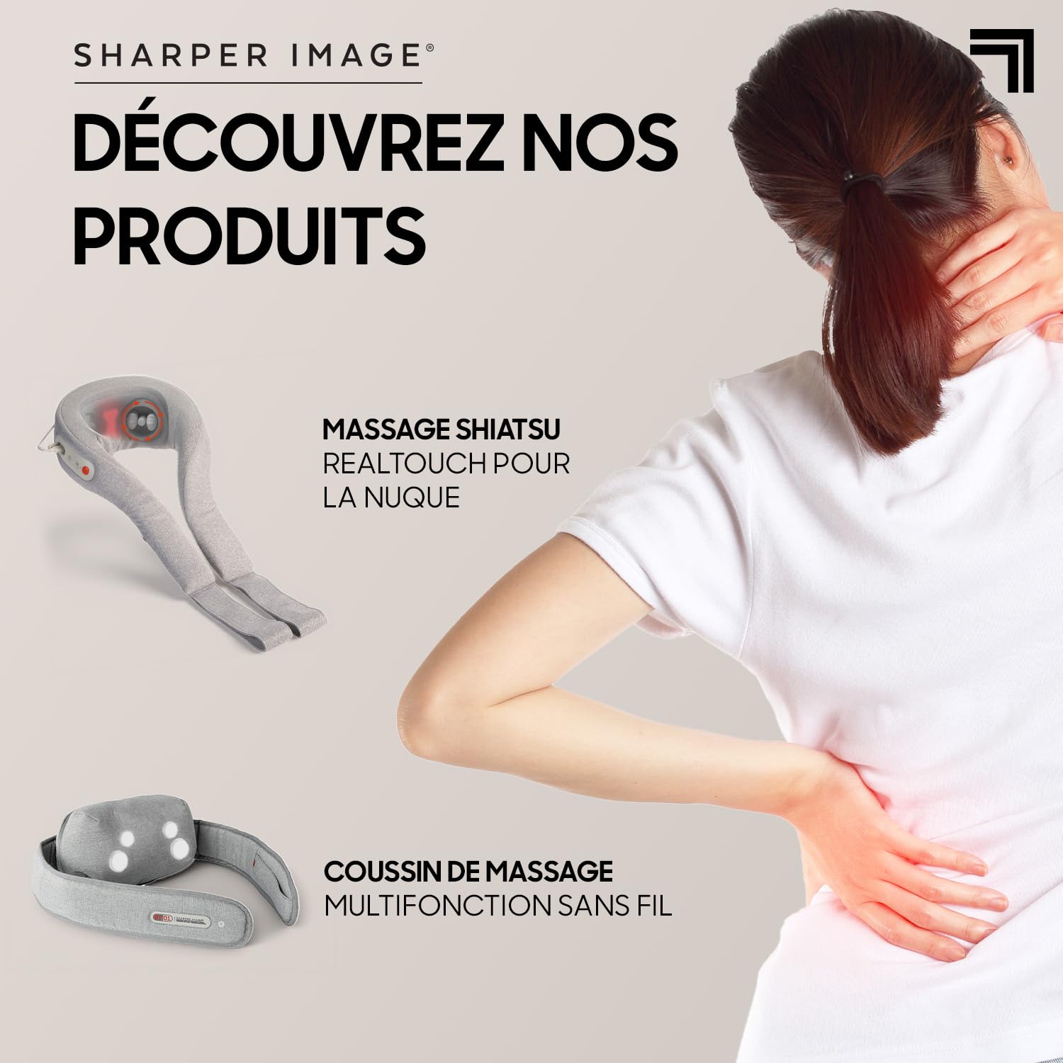 SHARPER IMAGE - Masseur Compact Shiatsu - Massage Dos Nuque Epaules - Relaxation - Chauffant - Selfcare - Masseur Electrique - Masseur Dos Et Cervicales